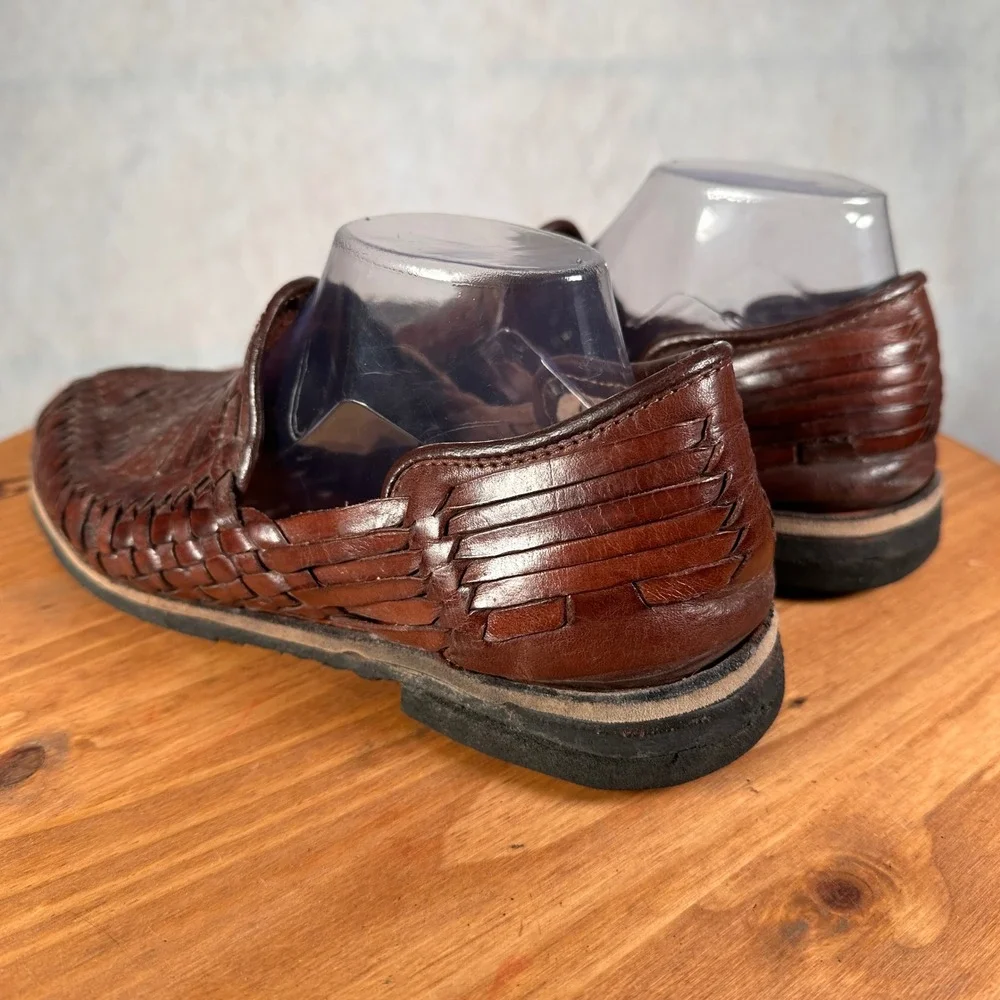 Don Chuy Huarache Sandals Mens 9 Brown Good Woven Leather Mexican Slip On